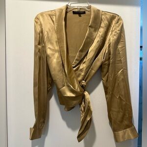 Oberon Gold Wrap Blouse by Shani G 100% Silk Size 6 Holiday Party New Years